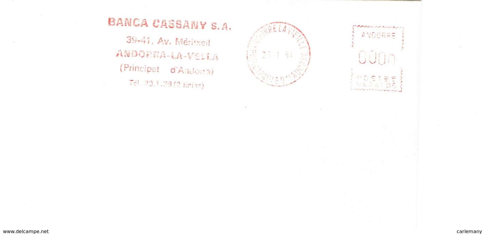 1 ENVELOPES SOBRES MAQUINA MACHINE RARE  1984 Banque Cassany (bank Ferme) - Máquinas Franqueo (EMA)