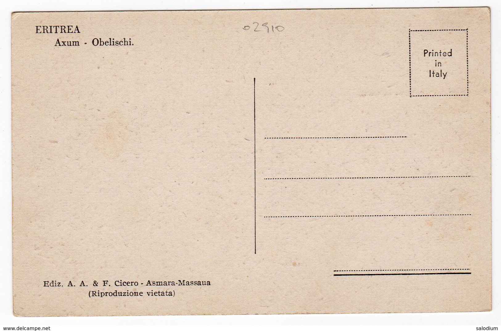 ERITREA AXUM OBELISCHI - Africa - Guerra Mondiale - Ww2 2gm - Eritrea