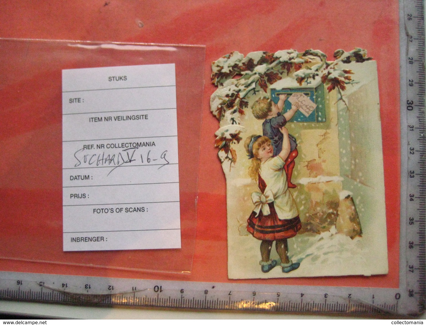 1 Chromo ( Uitgekapt, Die Cut Advertising Card ) C1891 SUISSE Chocolate SUCHARD V16f Nr 9 -  Winter Posting A Letter - Suchard