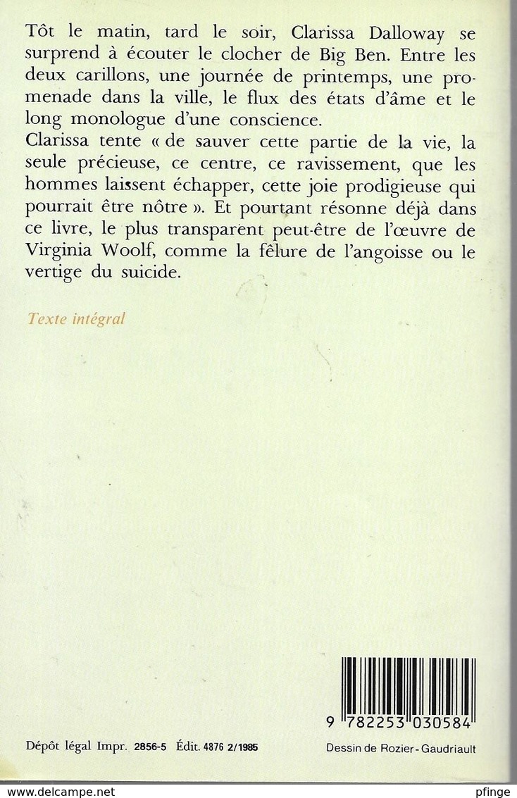 Mrs Dalloway Par Virginia Woolf - Le Livre De Poche N°3012 - Autres & Non Classés