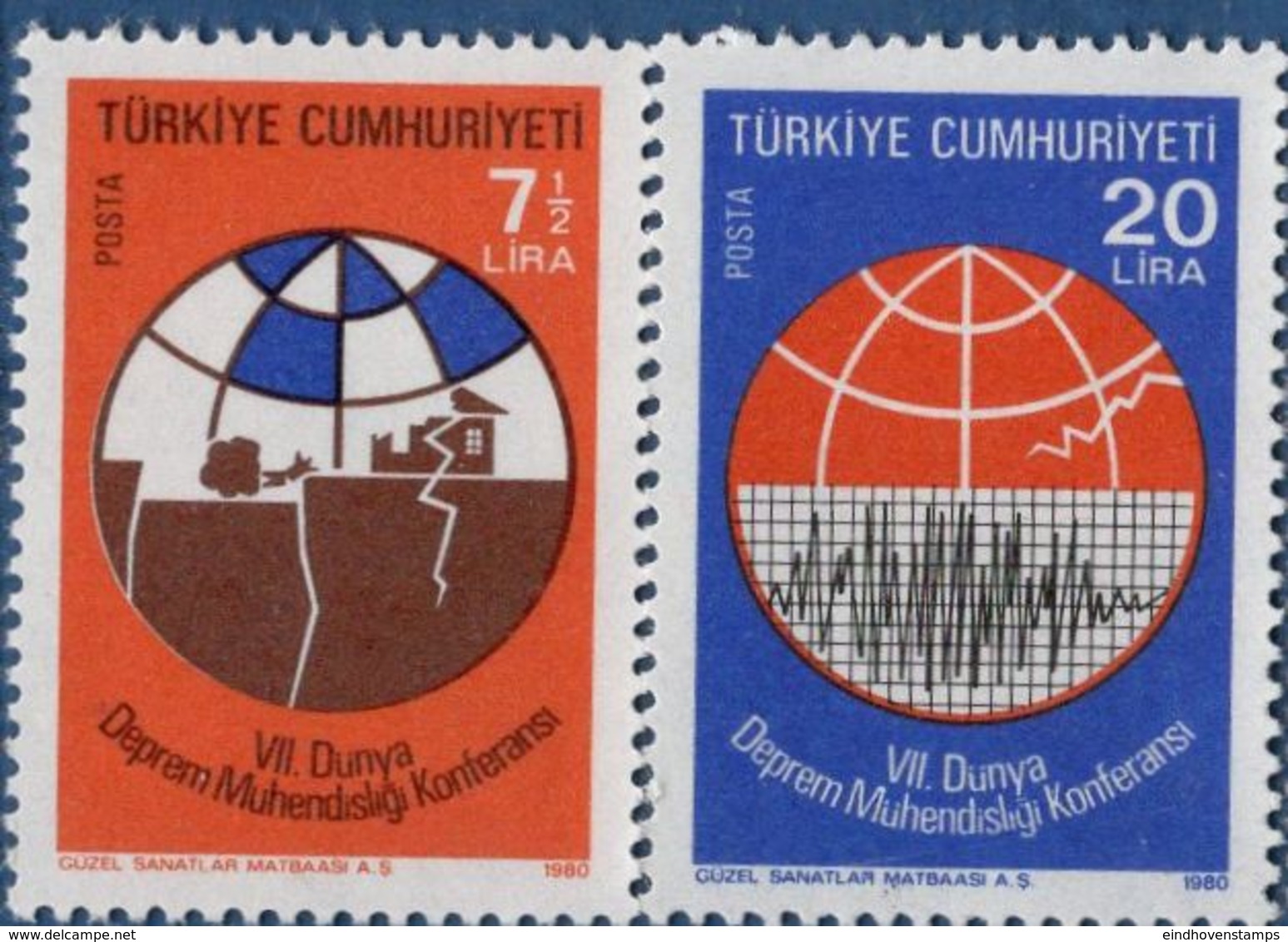 Turkey 1980 World Congress Of Seismology 2 Values MNH Seismogram, Earthquake - Other & Unclassified