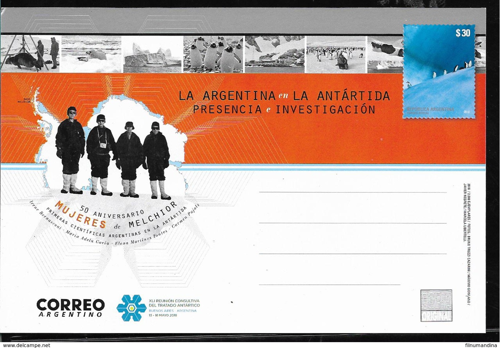 ARGENTINA 2018 ANTARCTICA ANTARCTIC POSTAL STATIONARY 50° ANIV WOMEN IN MELCHIOR STATION UNUSED - Entiers Postaux