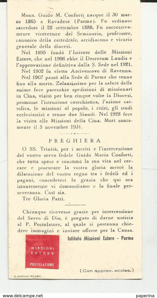 SANTINO MONSIGNOR GUIDO M. CONFORTI CON RELIQUIA  (52) - Santini