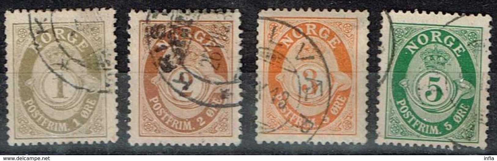 Norwegen 1909, Michel# 75 - 78 A, 81 - 82 A + 84 A O  O - Gebraucht