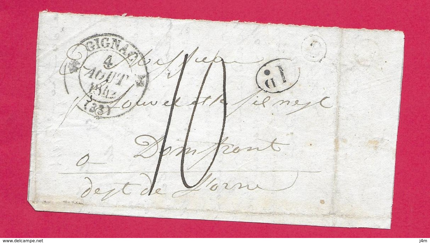 MARCOPHILIE...PRECURSEUR XIXe ..Fragment De Lettre Du 4 Août 1842.. Cachet 33 GIGNAC.. Cachet Facteur B - 1801-1848: Précurseurs XIX