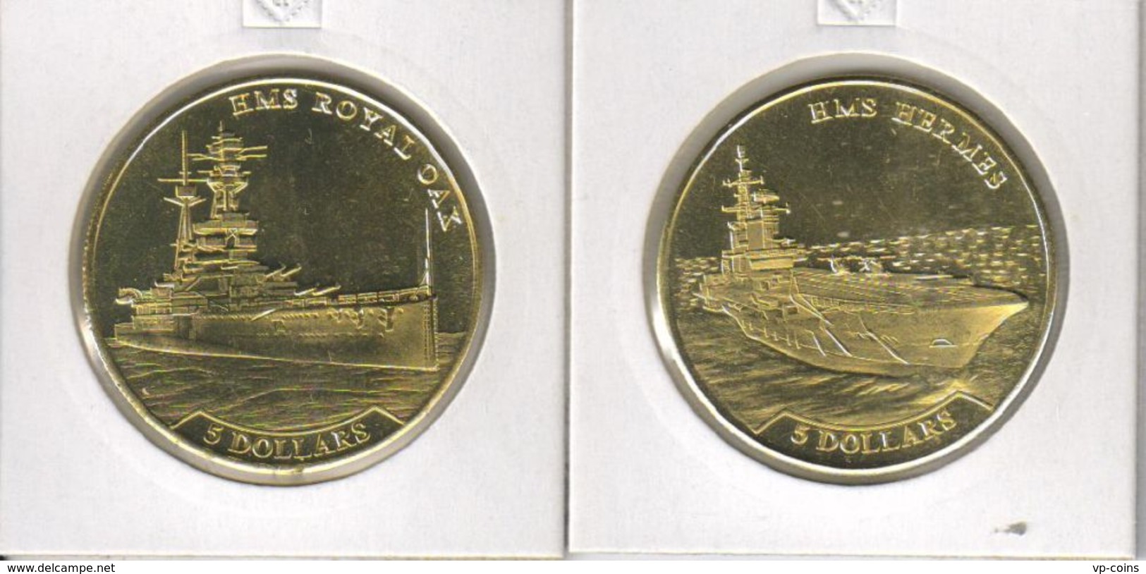 Nauru. 2 Coins On 5 Dollars. Ships. Royal Ouk Ship And Hermes Aircraft Carrier. UNC. 2016 - Nauru