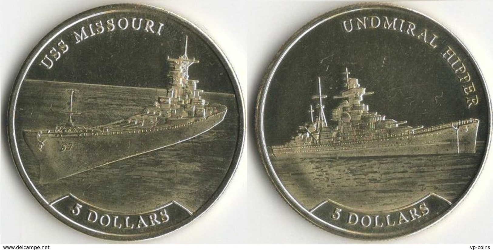 Nauru. A Set Of Coins. 5 Dollars. 2017. UNS. Ships. The Ship "Admiral Hipper" And The Battleship "Missouri" - Nauru