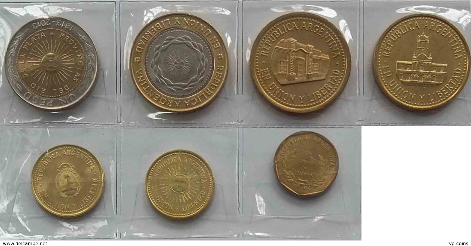 Argentina. A Set Of Coins. 1, 5, 10, 25, 50 Centavo 1, 2 Pesos. 1993-2013. UNC - Argentinië