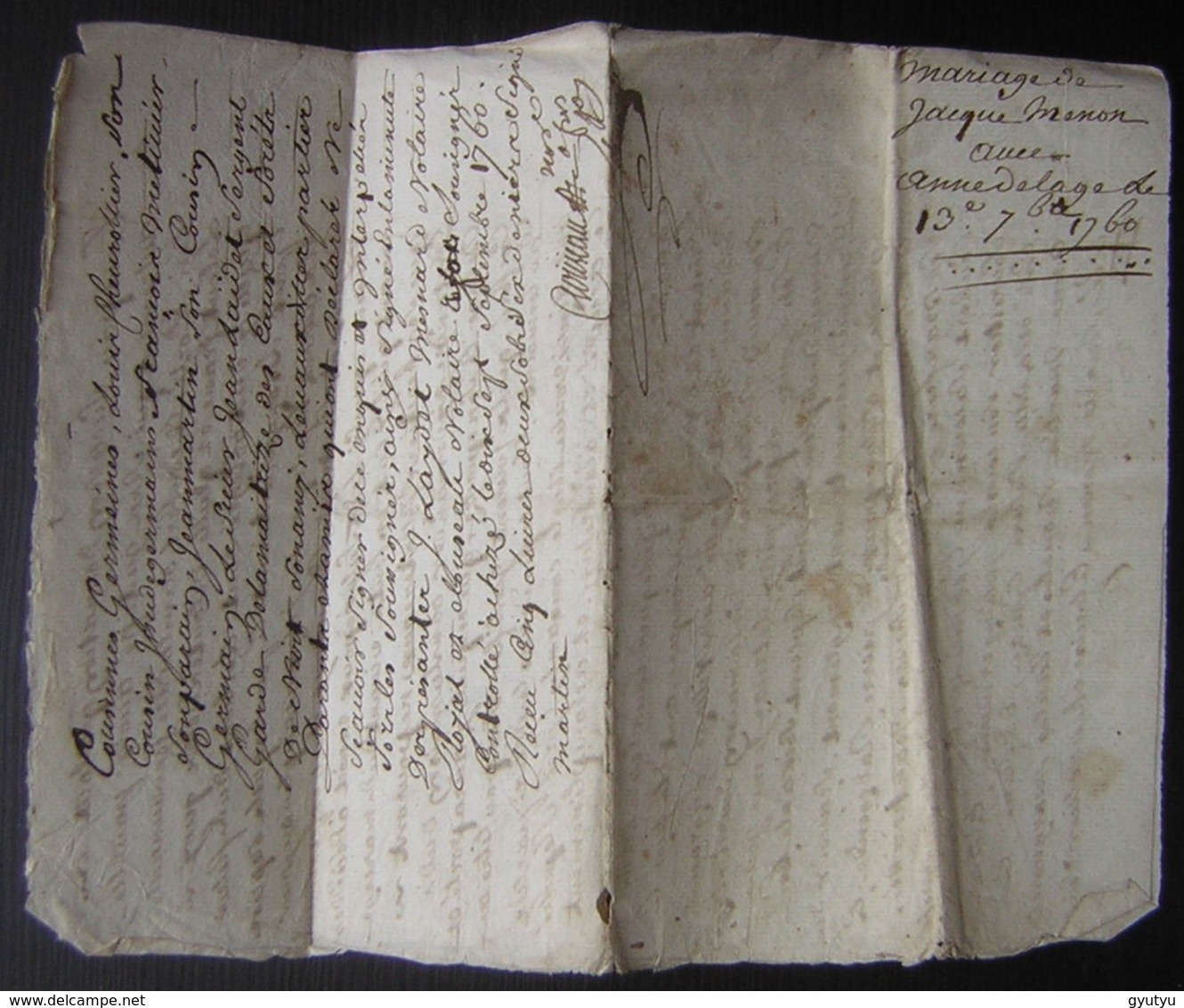 1760 Généralité De Poitiers Mariage De Jacque Manon Avec Anne Delage - Manuscrits