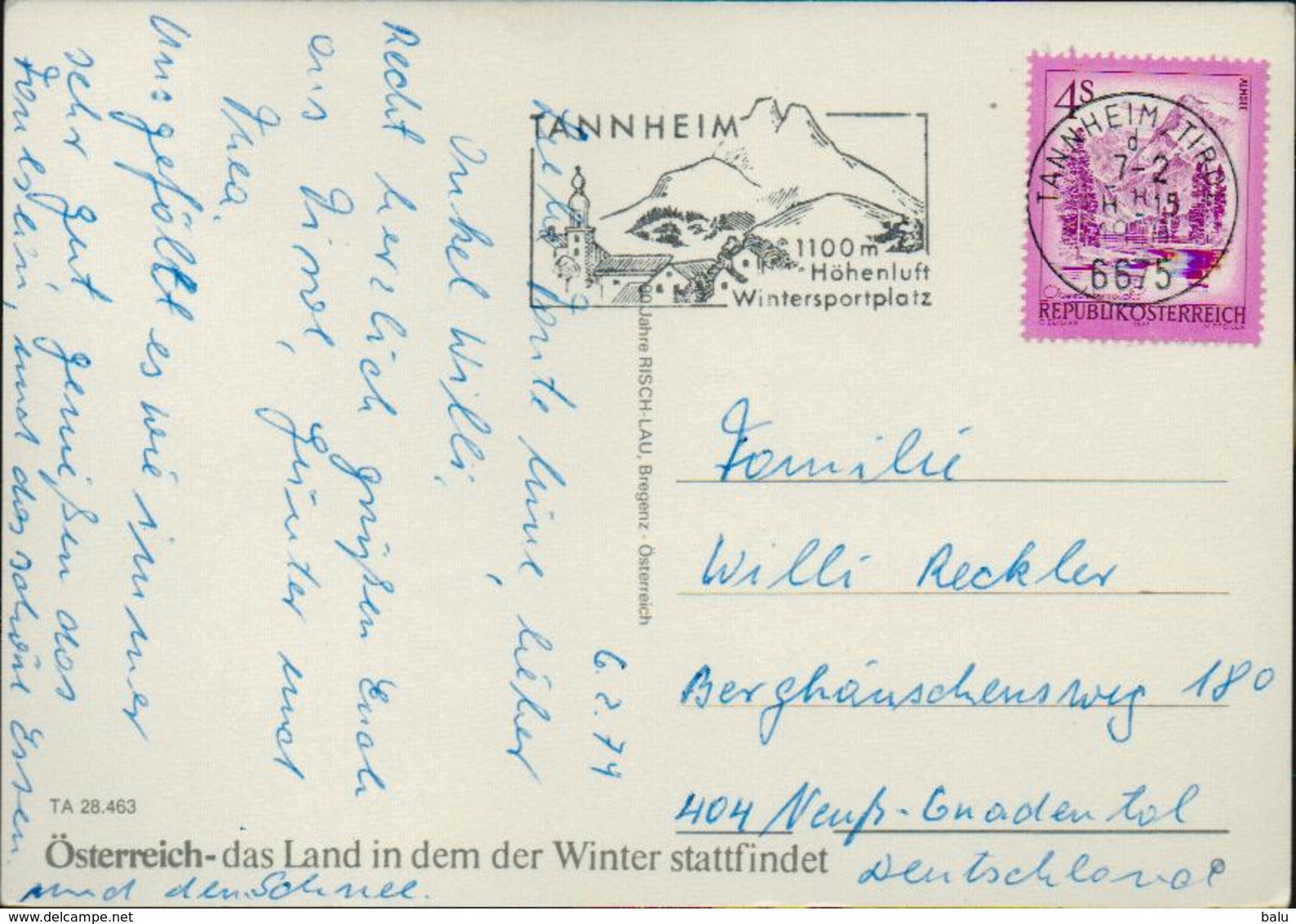 MBK Österreich Wintersportzentrum Tannheimertal, Tirol, Grän, 1977 Postalisch Gelaufen Neuß, 2 Scans, Ca. 14,6 X 10,3 Cm - Altri & Non Classificati