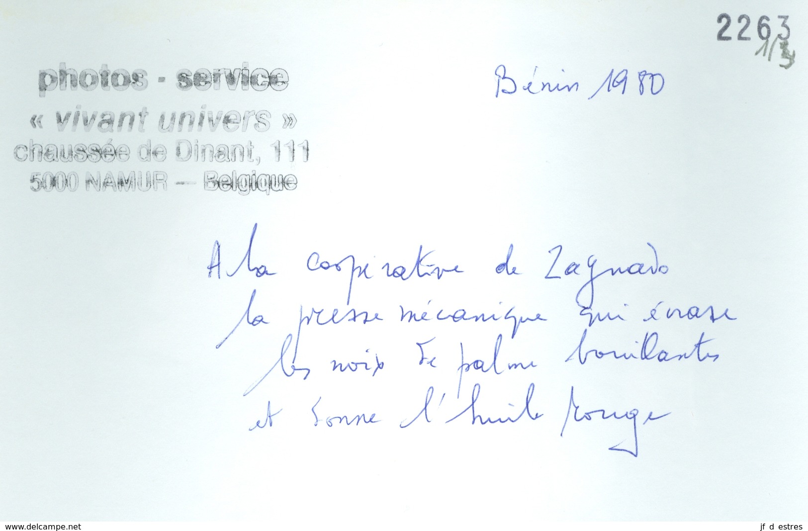 Photo Bénin. Zagnado, Presse Mécanique Pour écraser Les Noix De Palmier  1980. Photo Du Père Gust Beeckmans. - Afrique