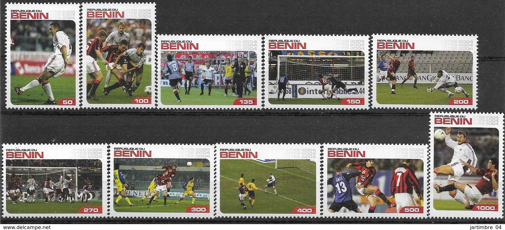 2004 BENIN 10 Timbres Football, Non Officiel - Fantasy Labels