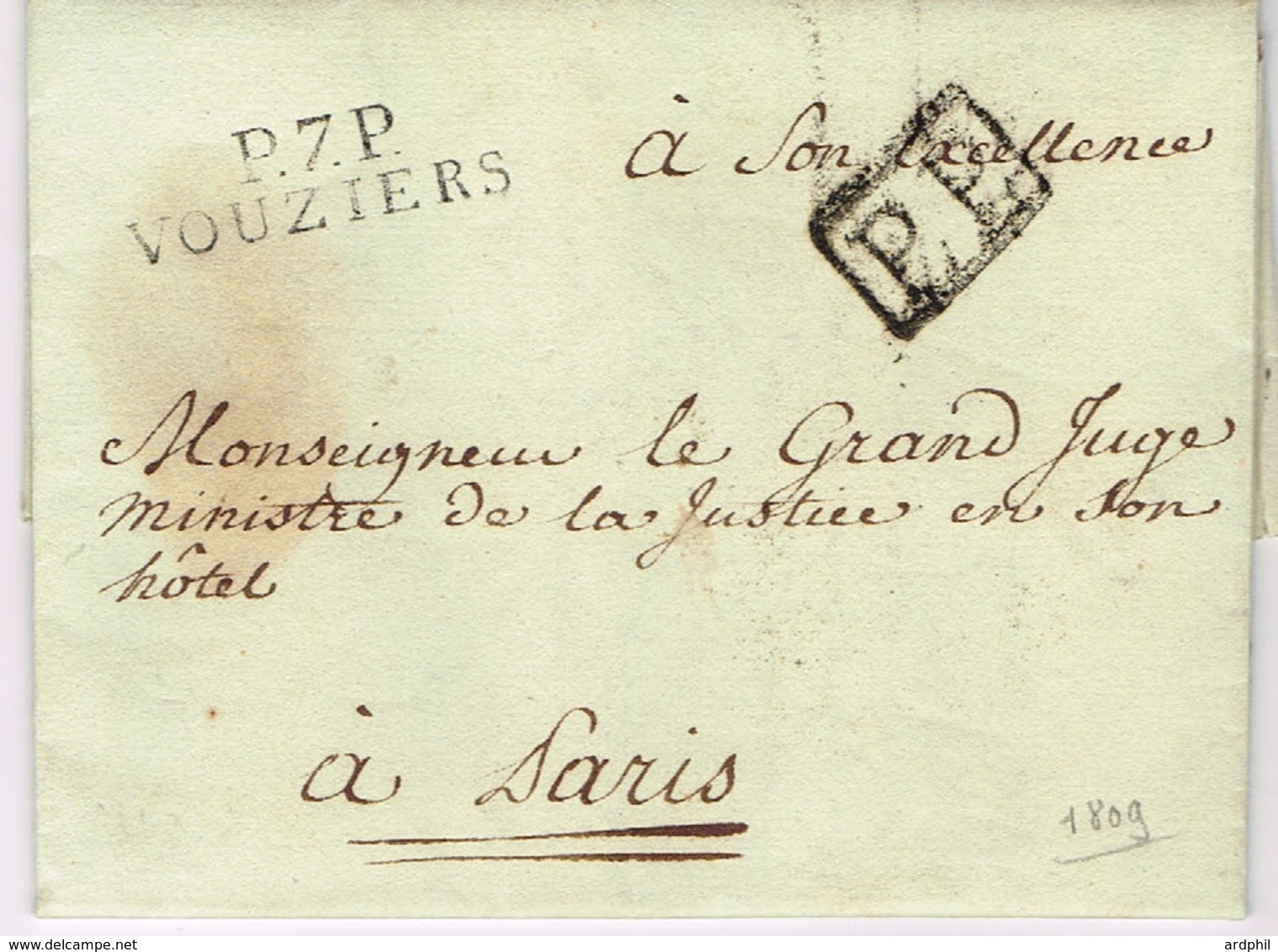 Ar33-  P7.P. / VOUZIERS"   1809  Vouziers  Ardennes 1830 Indice 13 - 1801-1848: Précurseurs XIX