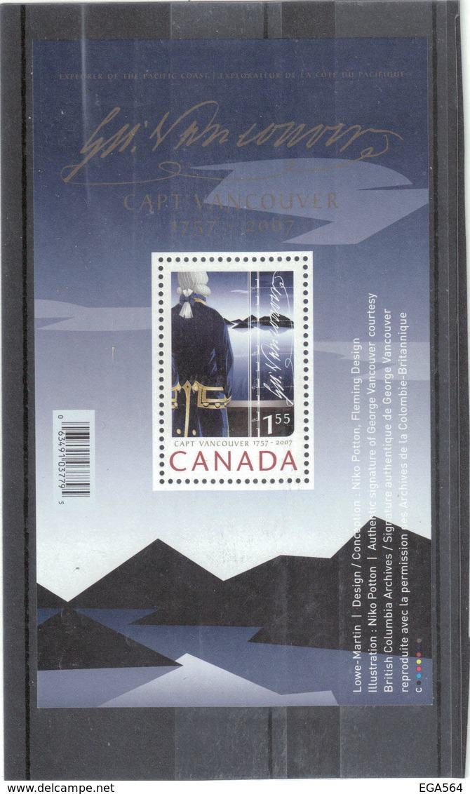 B2 - CANADA - BF95** MNH De 2007 - George VANCOUVER Navigateur Et Explorateur. - Neufs