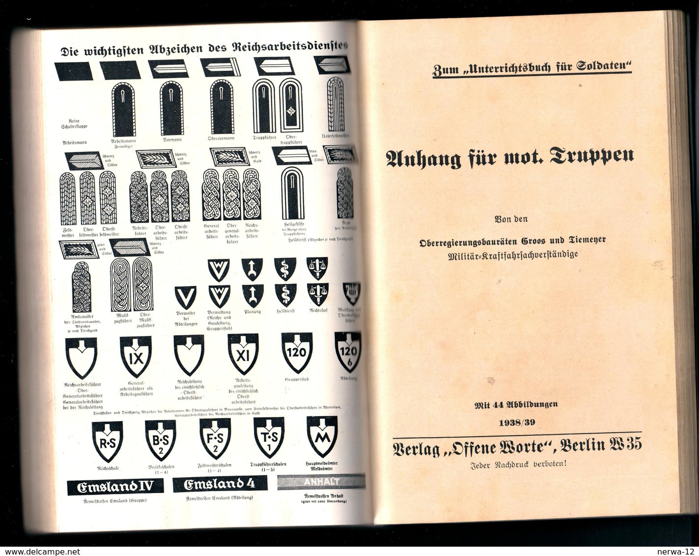 Militaria 2. Weltkrieg Unterrichtsbuch für Soldaten Ausbildungsjahr 1938/39