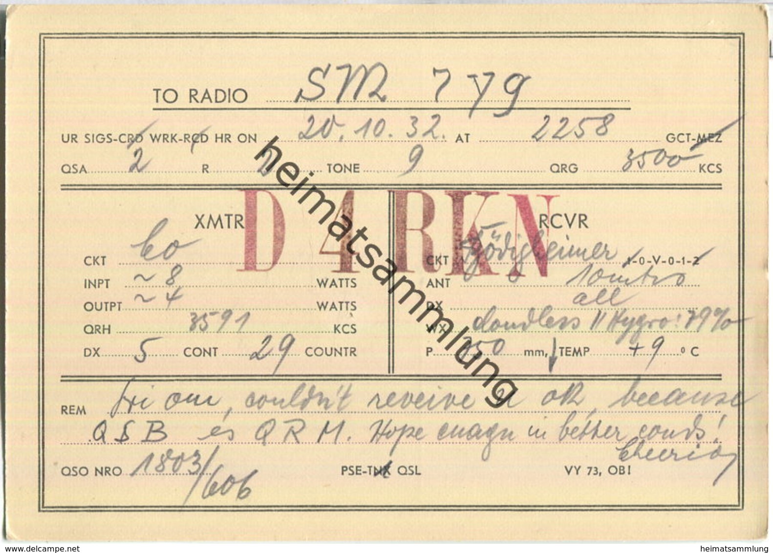 QSL - QTH - D4RKN - 1932 - Amateurfunk