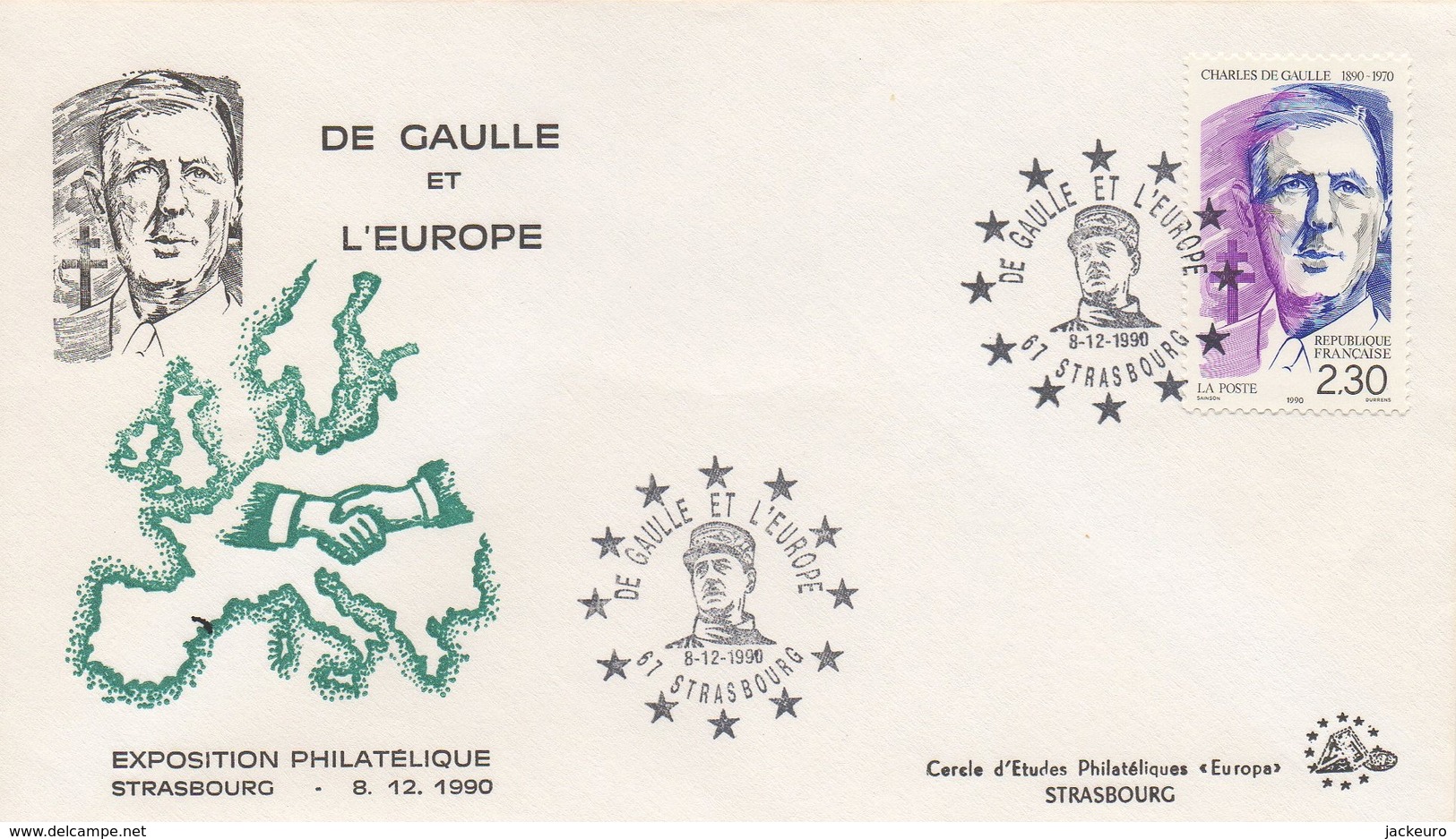 DI172   FDC France Strasbourg "De Gaulle Et L'Europe"   1990   TTB - European Ideas