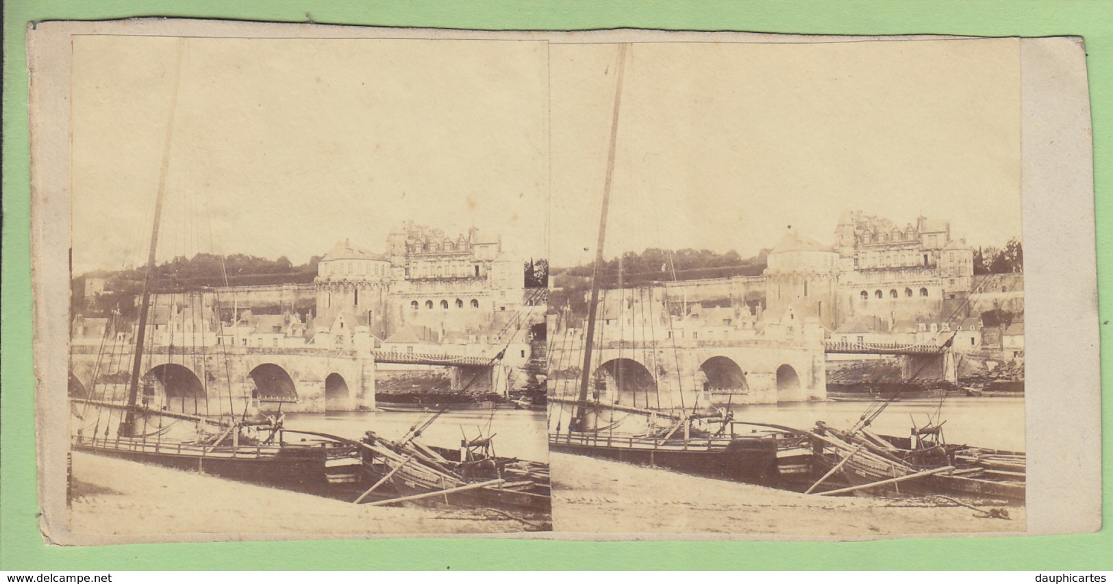 AMBOISE Vers 1860 - 1870 : Le Pont ( Une Partie Métallique ), Le Château, Les Quais. Photo Stéréoscopique. 2 Scans - Photos Stéréoscopiques