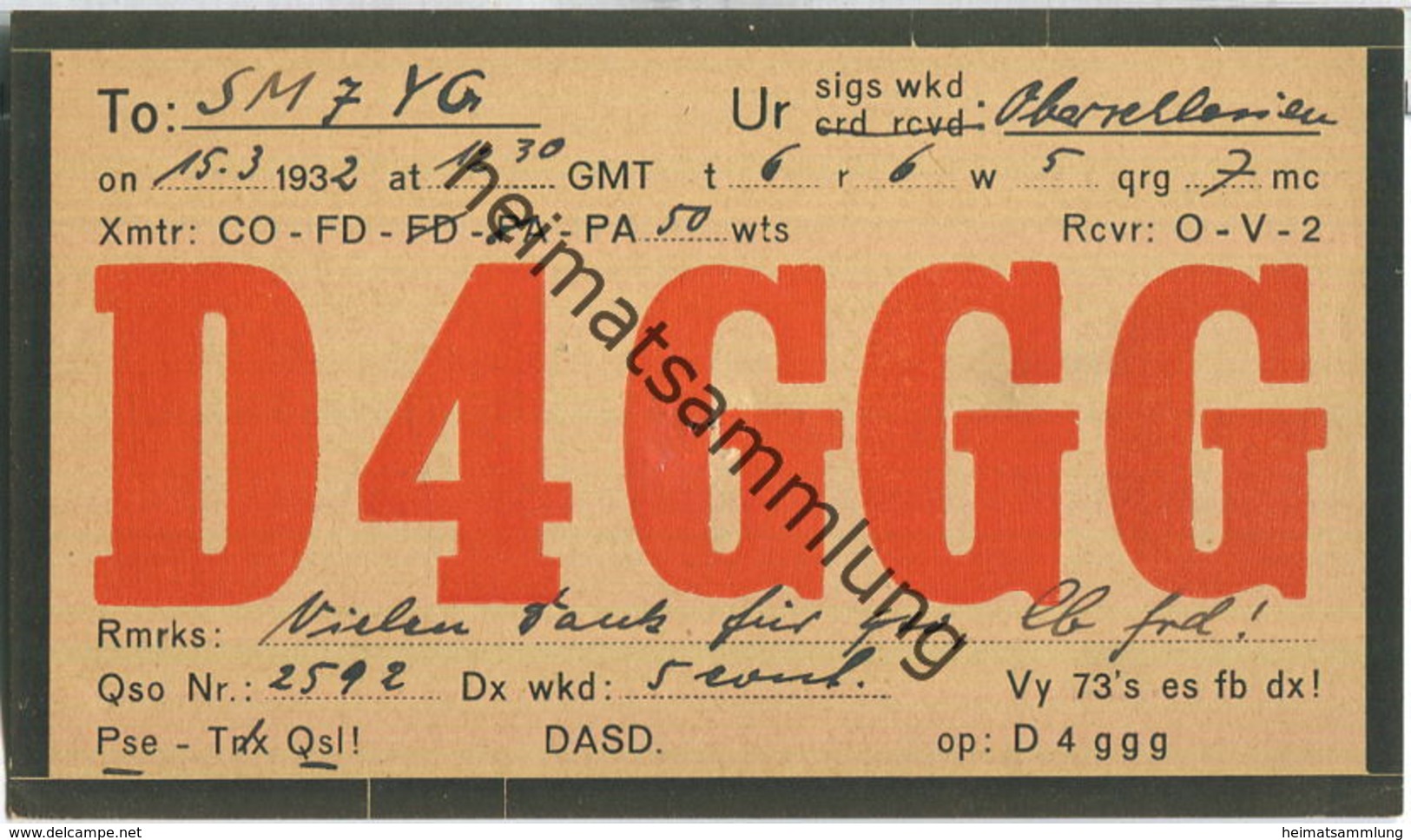 QSL - QTH - D4GGG - 1932 - Radio Amatoriale