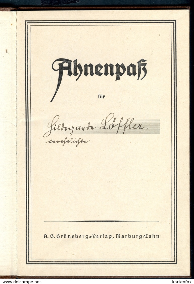 Ahnenpass Dt.Reich-Österreich, Frau, 18.3.1940, Wien-Hadersdorf, Arier-Nachweis....TOP,TOP - Historical Documents