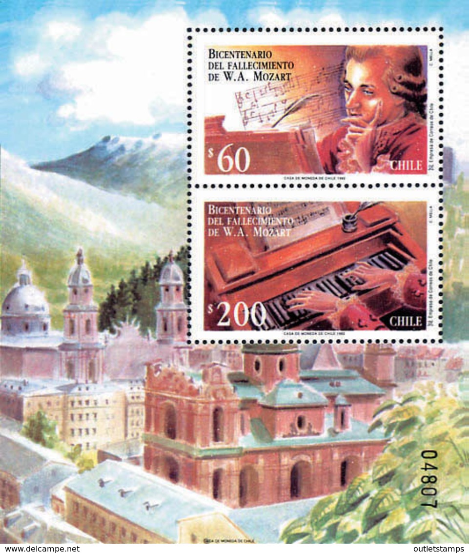 Ref. 119421 * NEW *  - CHILE . 1992. BICENTENARY OF THE DEATH OF W. A. MOZART. BICENTENARIO DE LA MUERTE DE W. A. MOZART - Chile