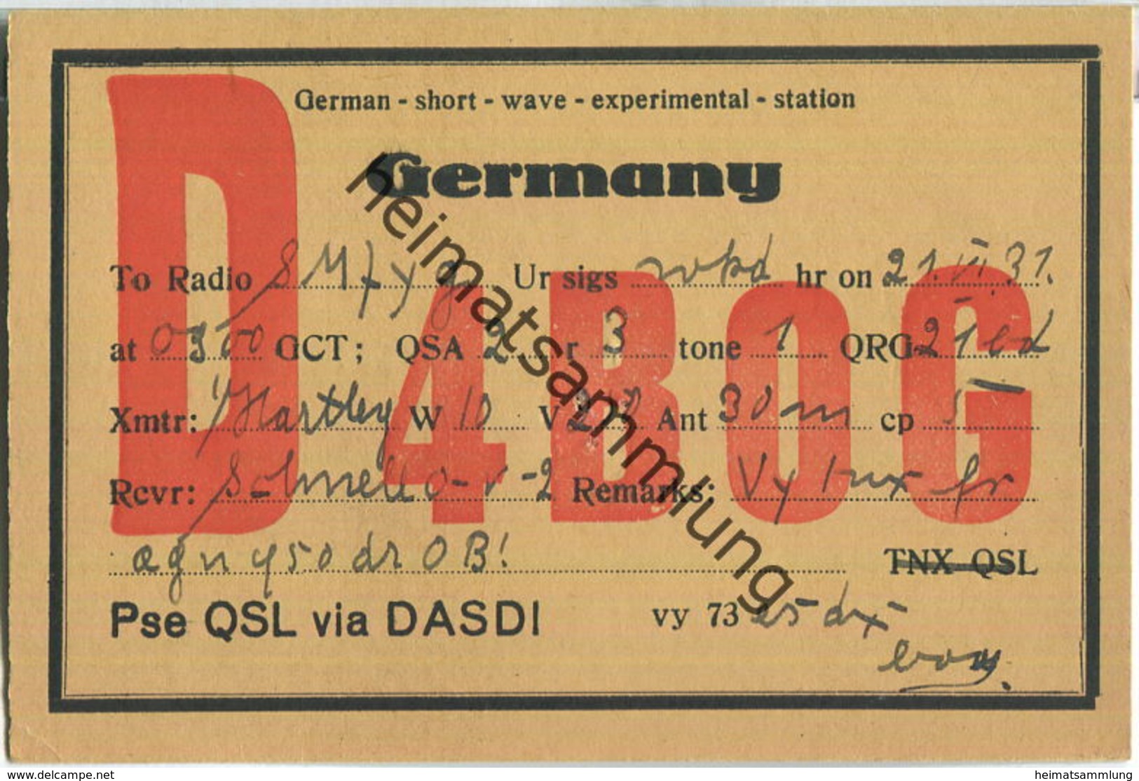 QSL - QTH - D4BOG - 1931 - Amateurfunk