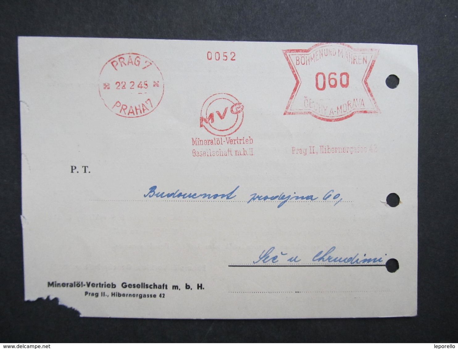 Brief Praha 7 MVG 1945 Frankotype Postfreistempel // L0544 - Briefe U. Dokumente
