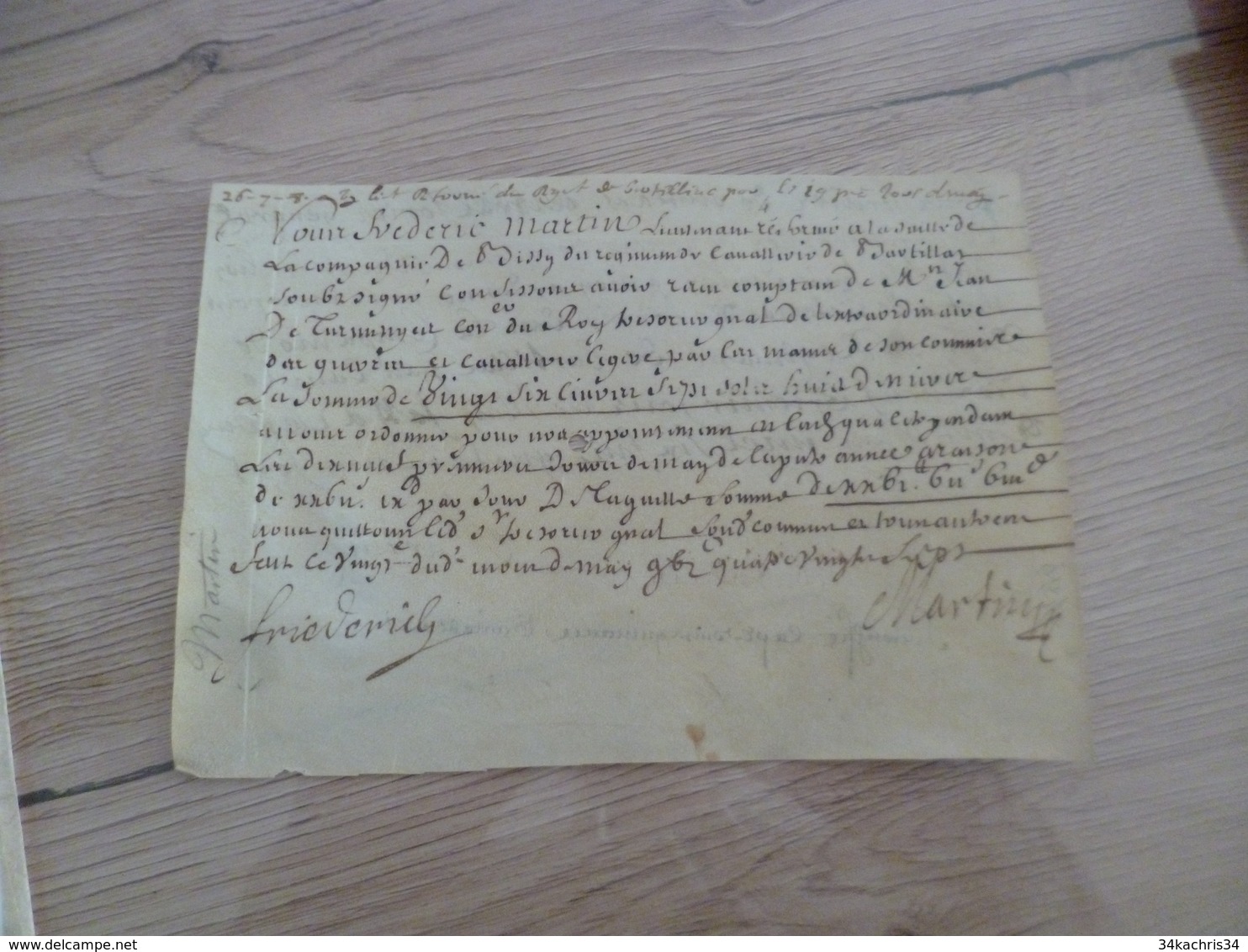 20/05/1687 Velin Autographe Martin Cie De Bissy Reçu - Documents