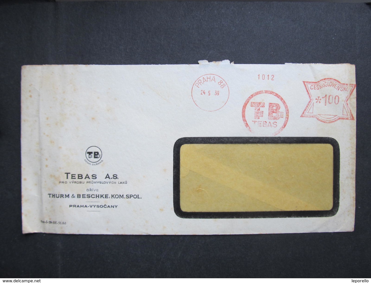 Brief Praha 88 TEBAS 24.5.1939 Mitläufer B.u.M.!!!  Frankotype Postfreistempel // L0550 - Briefe U. Dokumente