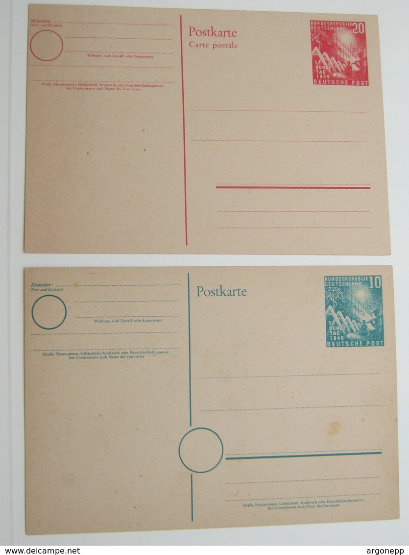 1949 , Bundestag , 2 Ganzsachen Unverschickt - Postkarten - Ungebraucht