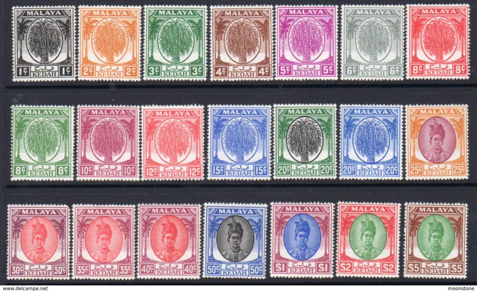 Malaya Kedah 1950-5 Sultan Badushah Definitives Set Of 21, Hinged Mint, SG 76/90 - Kedah