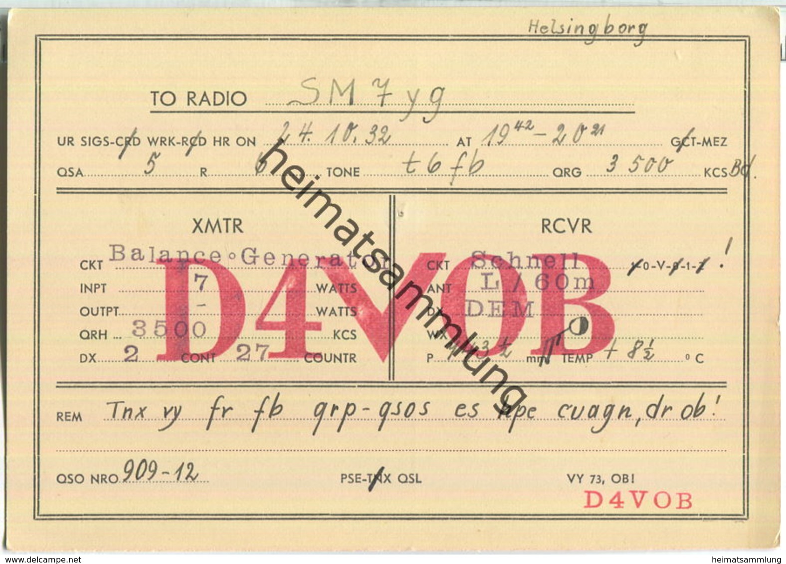 QSL - QTH - D4VOB - 1932 - Amateurfunk