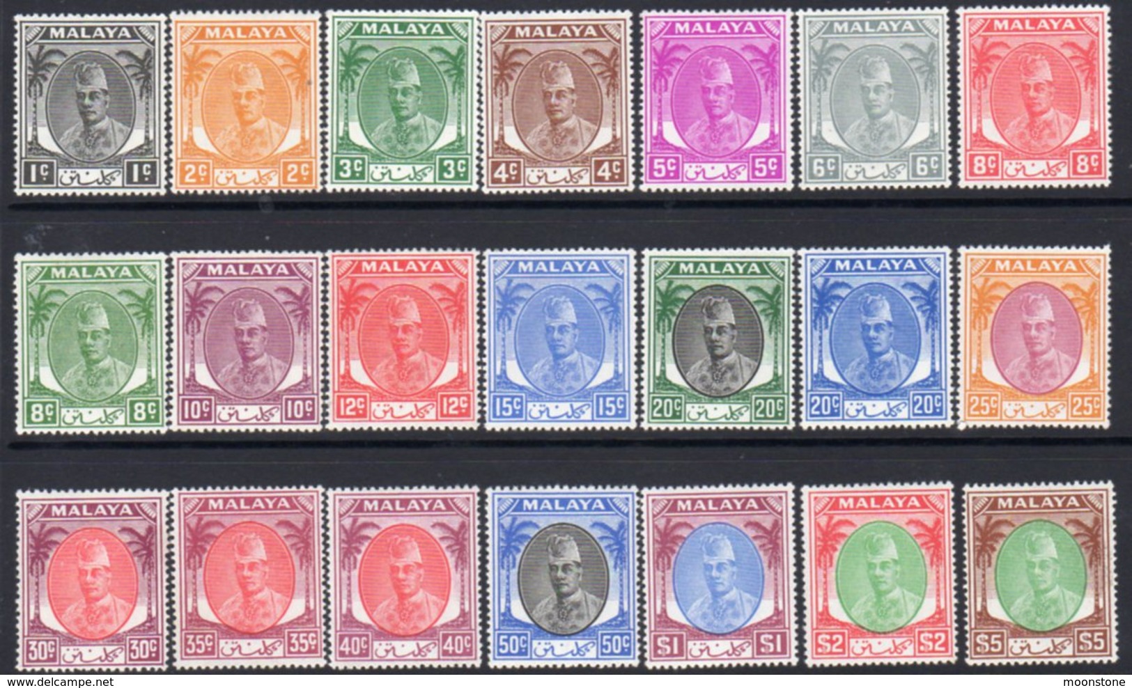 Malaya Kelantan 1951-5 Sultan Ibrahim Definitives Set Of 21, MNH, SG 61/81 - Kelantan