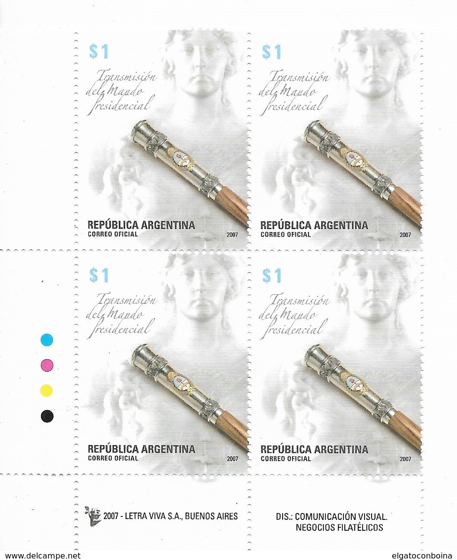 ARGENTINA 2007, PRESIDENTIAL INAUGURATION,  INAUGURATION PRÉSIDENTIELLE, 1 VALUE IN BLOCK SCOTT 2463 - Unused Stamps