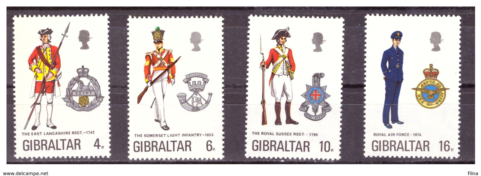 GIBILTERRA - 1974 - UNIFORMI MILITARI. 6A SERIE.  SERIE COMPLETA. - MNH** - Gibilterra