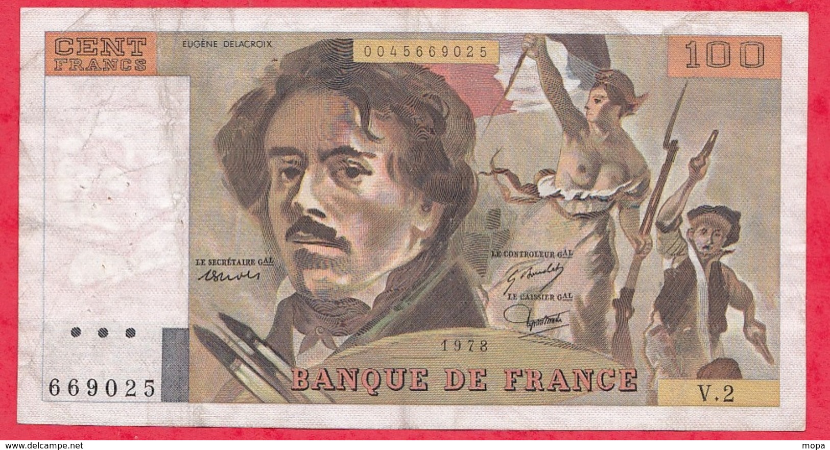 100 Francs "Delacroix" 1978 ---Non Hachuré -Série -V.2(RARE) ---VG/TTB - 100 F 1978-1995 ''Delacroix''