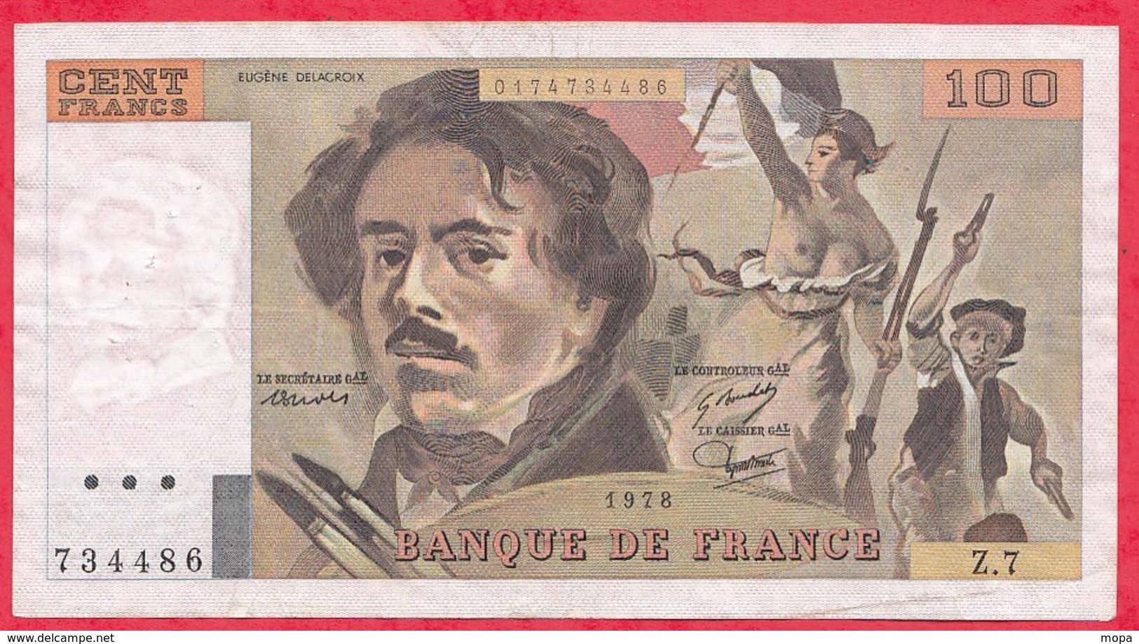 100 Francs "Delacroix" 1978 ---Fin D 'alphabet -Série -Z.7 ---F/TTB+ - 100 F 1978-1995 ''Delacroix''