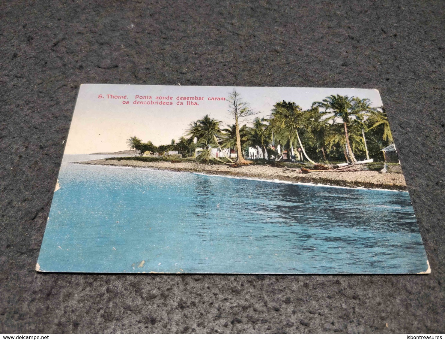 ANTIQUE PHOTO POSTCARD SÃO TOMÉ - PONTA AONDE DESEMBARCARAM OS DESCOBRIDORES DA ILHA USED NOT CIRCULATED 1958 - Sao Tome En Principe