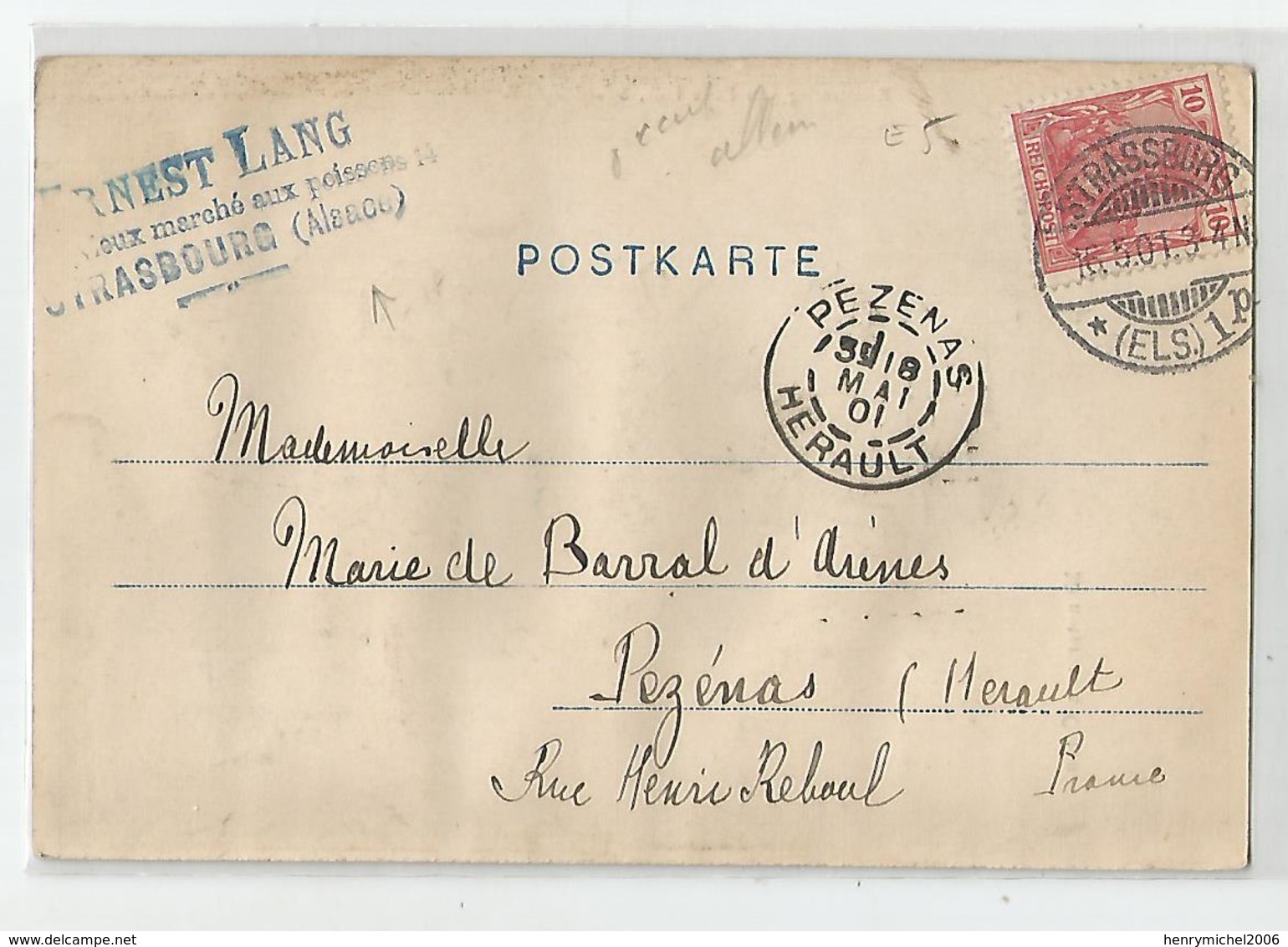 67 Bas Rhin - Cachet Ernest Lang Vieux Marché Aux Poissons Strasbourg Strassburg 1901 , Munster Von Oesten - Strasbourg