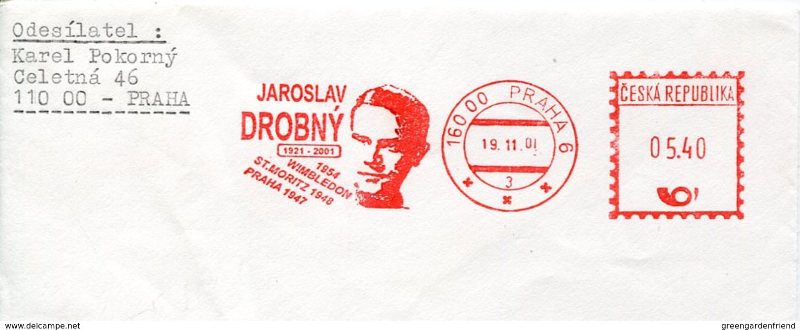 39904g  Ceska Rep., Red Meter Freistempel Ema (CUT) Jaroslav Drobny, Tennis Wimbledon - Tennis