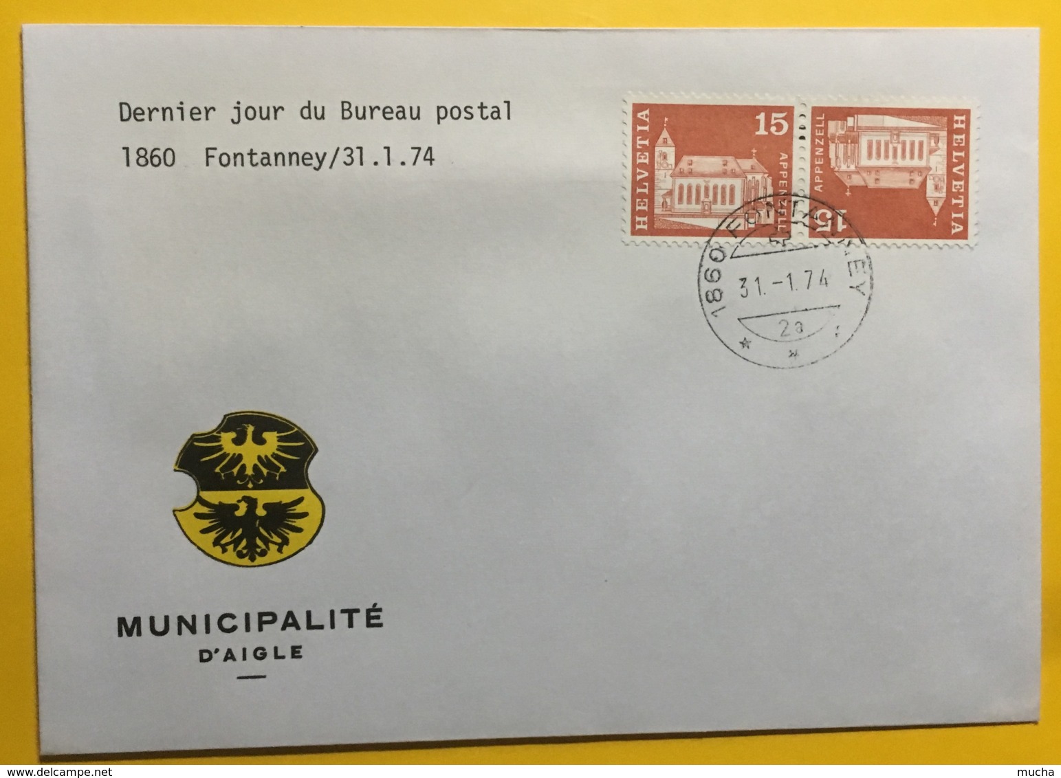 8025 -Dernier Jour Du Bureau De Poste De 1860 Fontanney 31.01.1974 Sur Tête-bêche - Marcophilie