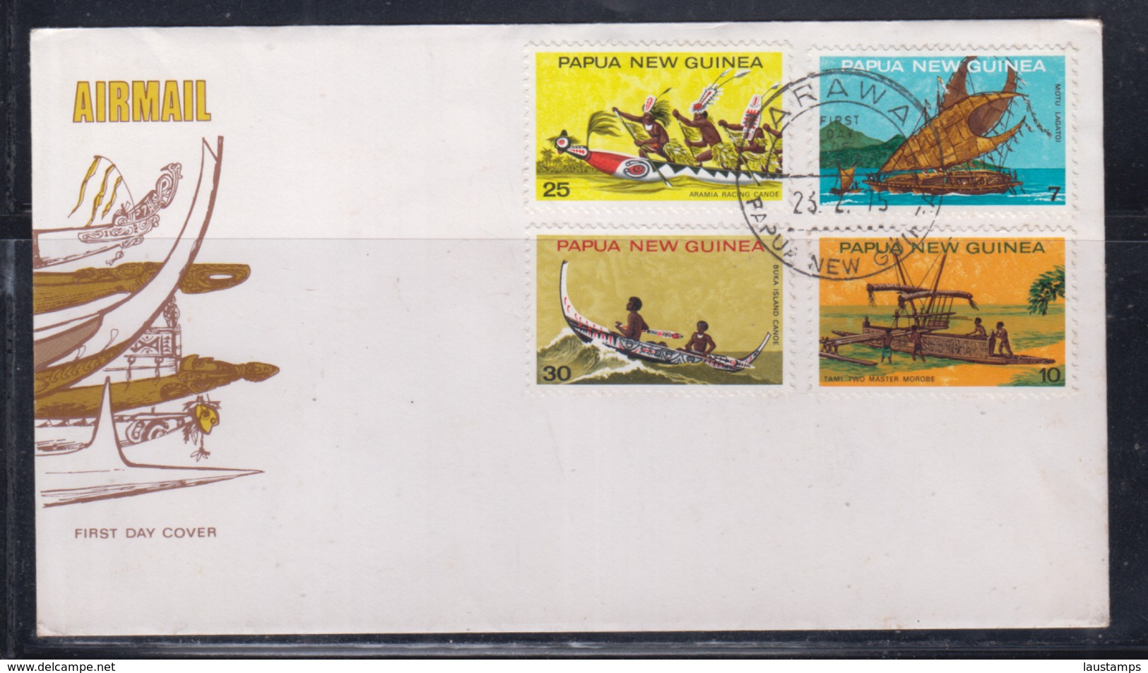 Papua New Guinea 1975 Canoes FDC(ARAWA Cancellation) - Papua Nuova Guinea