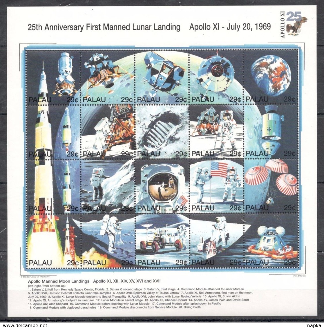 R731 PALAU SPACE 25TH ANNIVERSARY APOLLO 11 FIRST LUNAR LANDING 1SH MNH - Other & Unclassified