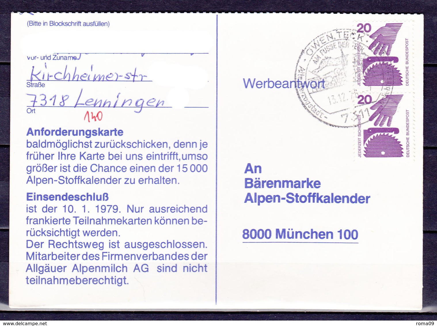 BRD, MiNr. 696 A; MeF Auf Portoger. Karte Von Owen / Teck Nach München; B-331 - Covers & Documents