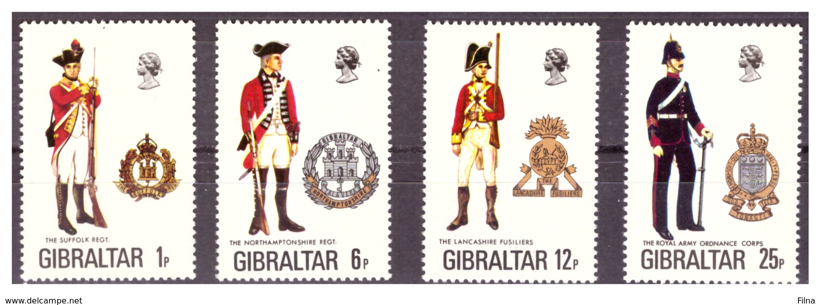GIBILTERRA - 1976 - UNIFORMI MILITARI. 8A SERIE.  SERIE COMPLETA. - MNH** - Gibraltar