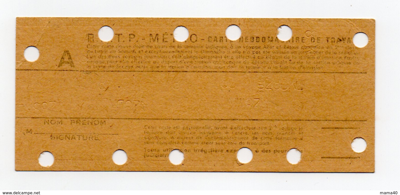 75 - PARIS - TICKET - CARTE HEBDOMADAIRE  - RATP - METRO - PIGALLE - Autres & Non Classés