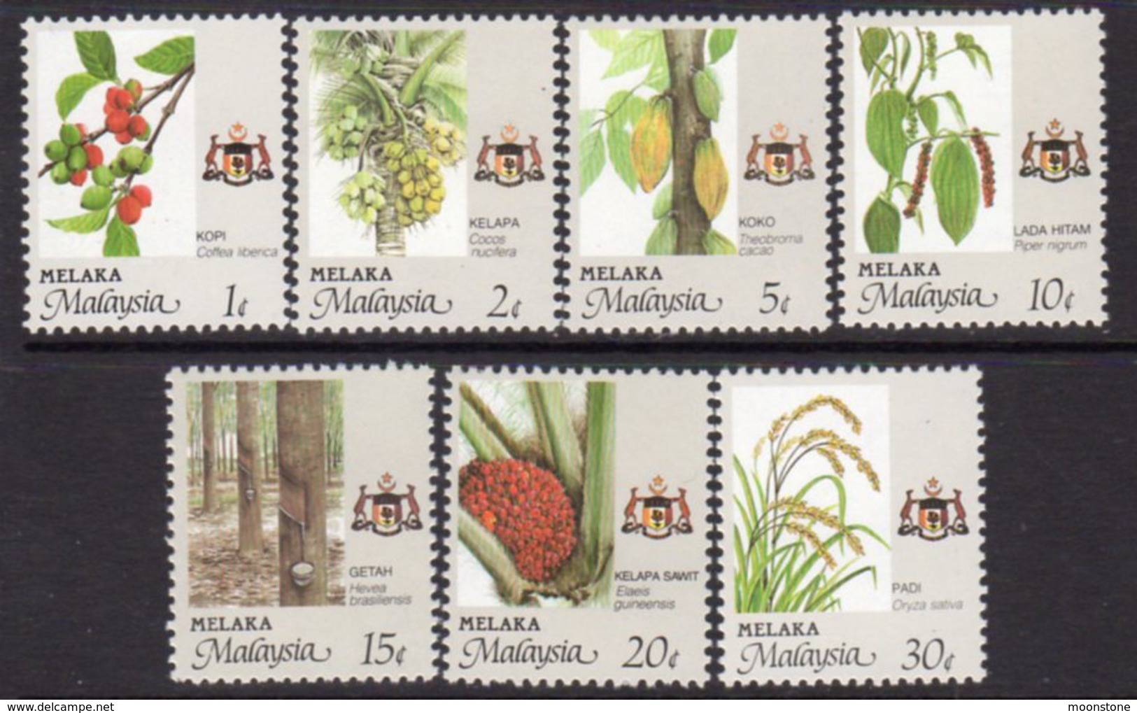 Malaysia Melaka 1986-96 Agricultural Products Set Of 7, MNH, SG 96/102 - Malaysia (1964-...)