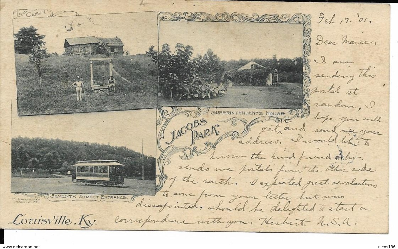 LOUISVILLE,KY  JACOBS PARK  3 VUES TRAM    ( ECRITE VERS EGYPTE 1901 ) - Louisville