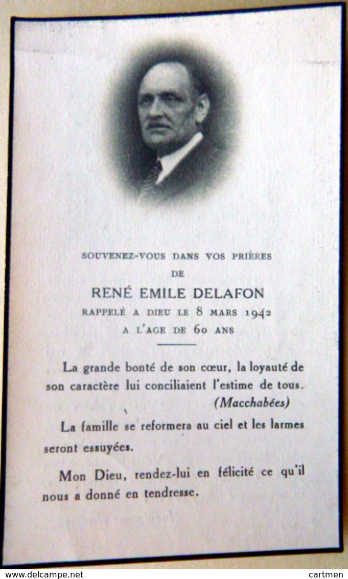 MEMORANDUM  SOUVENIR  RENE EMILE DELAFON   FAIRE PART DECES - Décès