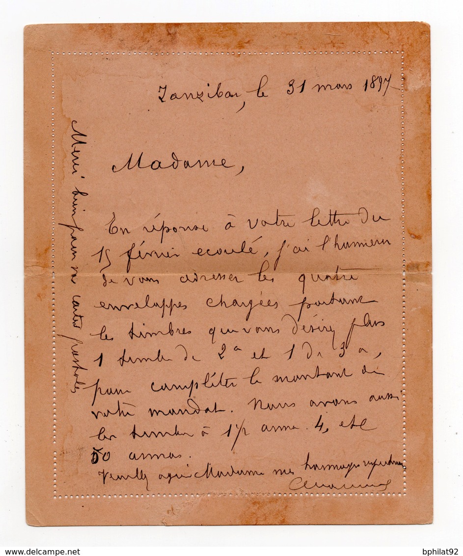 !!! PRIX FIXE : ENTIER POSTAL DE ZANZIBAR POUR L'ALLEMAGNE DU 31/3/1897 - Lettres & Documents